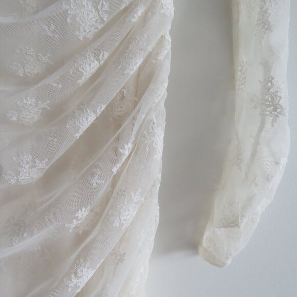 BHLDN Bailee White Lace Ruched Stretch Bodycon Dress Romantic Wedding Size S - Picture 7 of 14